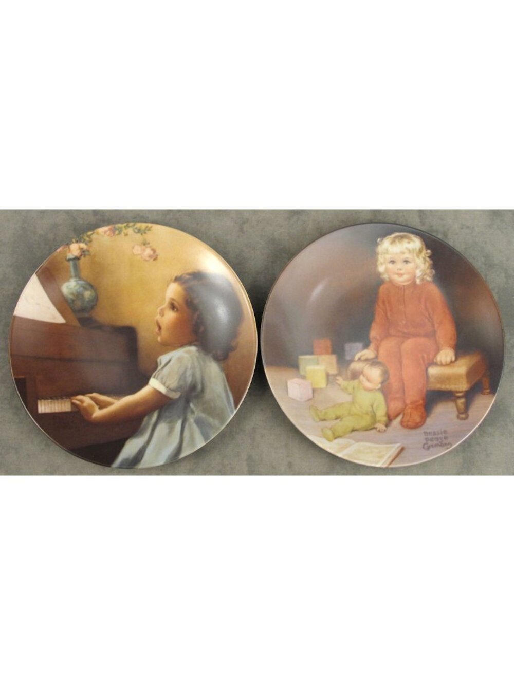 2 Bessie Pease Gutmann Porcelain Plates Waiting for Daddy & Harmony COA